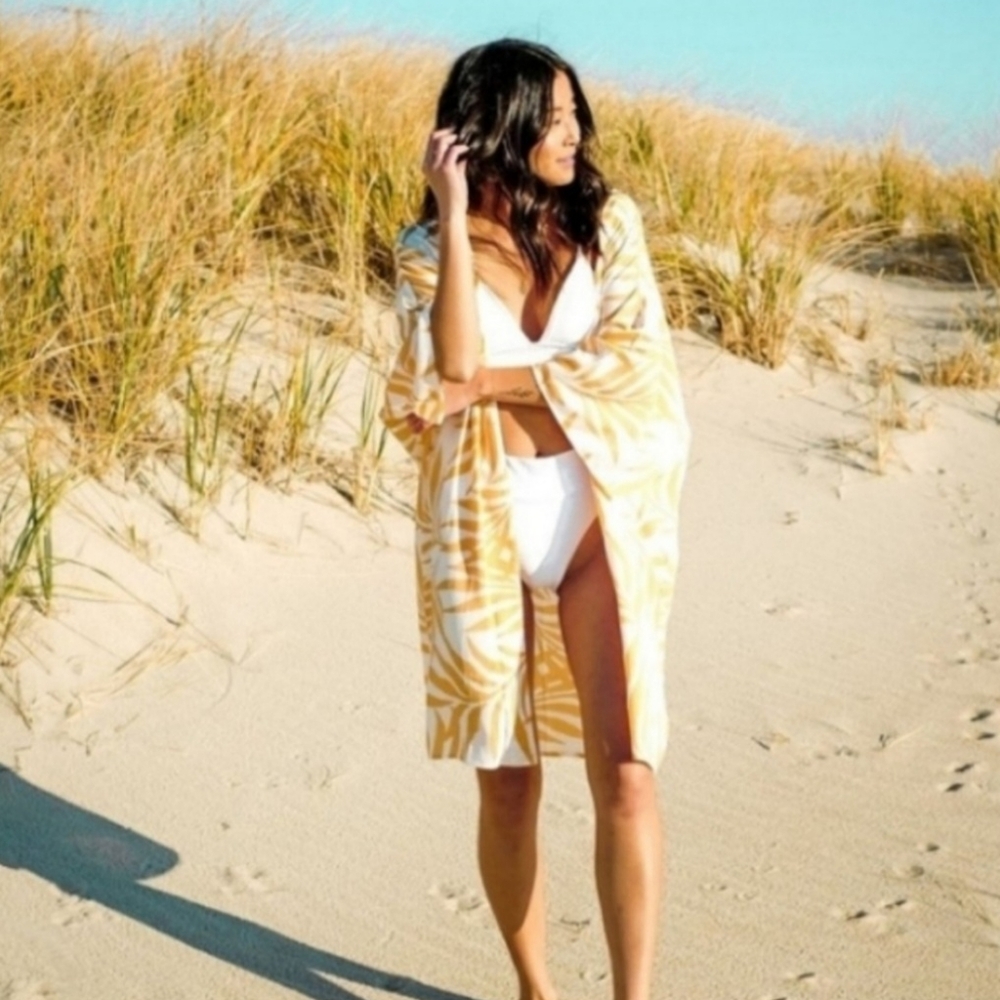 Maison du Soir Yellow Palm Kimono Robe Cover up